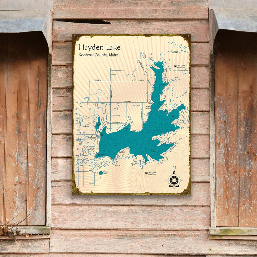 Hayden Lake, Idaho - Wood & Metal Wall Art: Wood / 28" x 38"
