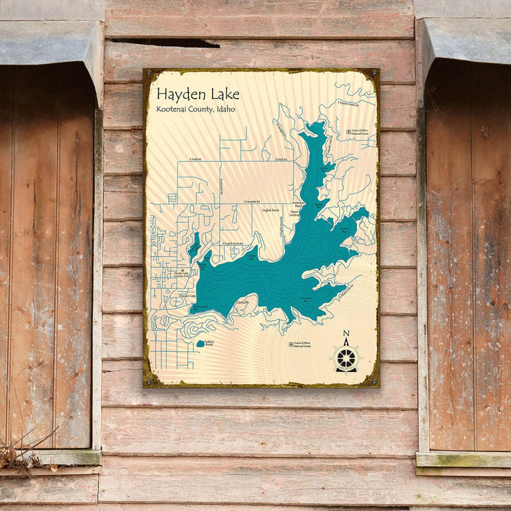 Hayden Lake, Idaho - Wood & Metal Wall Art: Wood / 28" x 38"