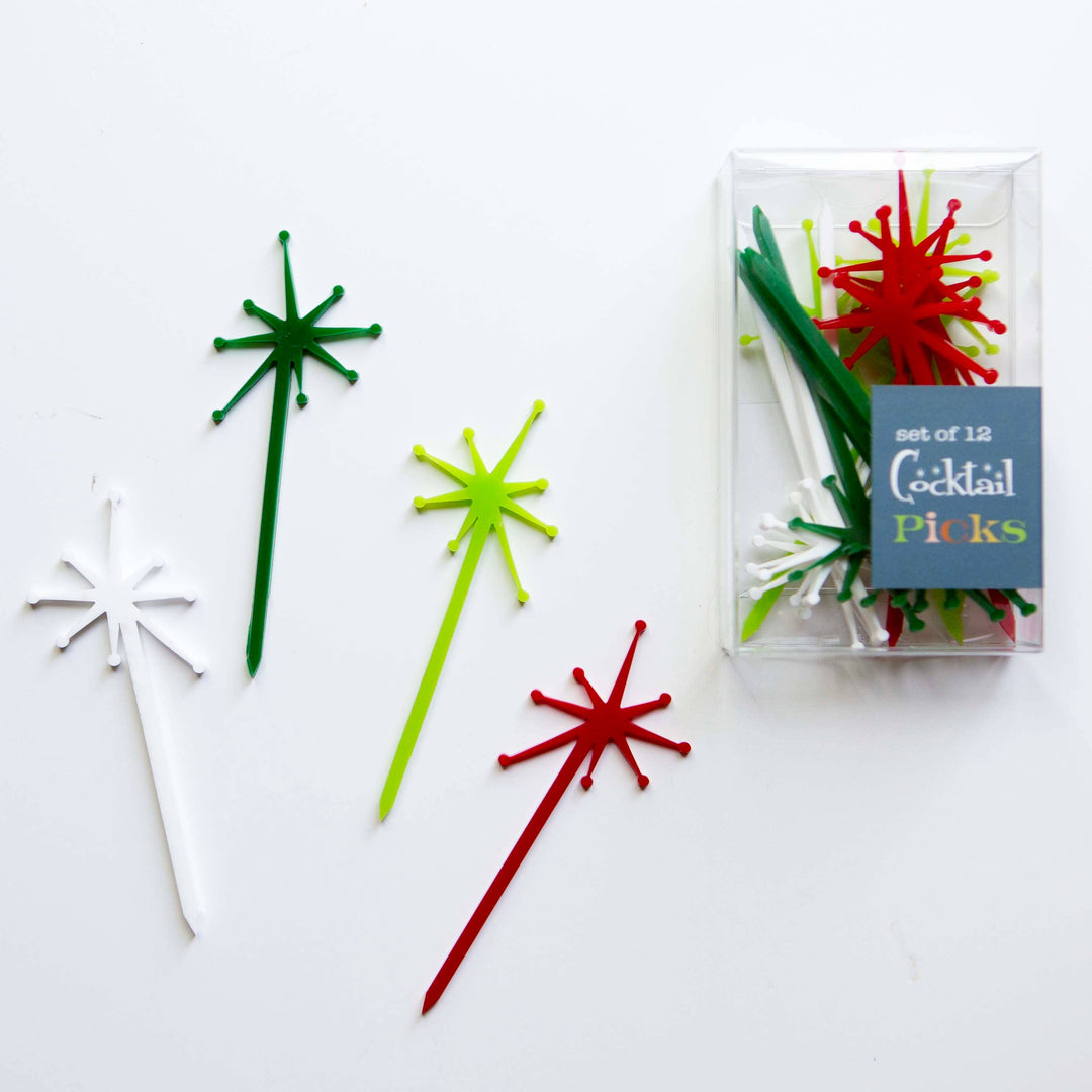 Retro Starburst Holiday Assorted Acrylic Cocktail Picks