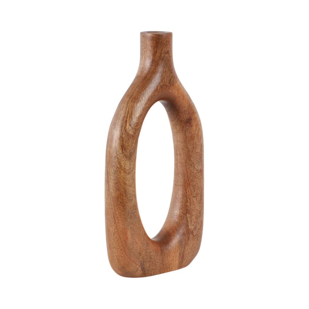 Brown 14x7 in. Wooden Casual Novelty Open Cut-Out Vase