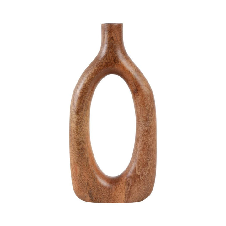 Brown 14x7 in. Wooden Casual Novelty Open Cut-Out Vase