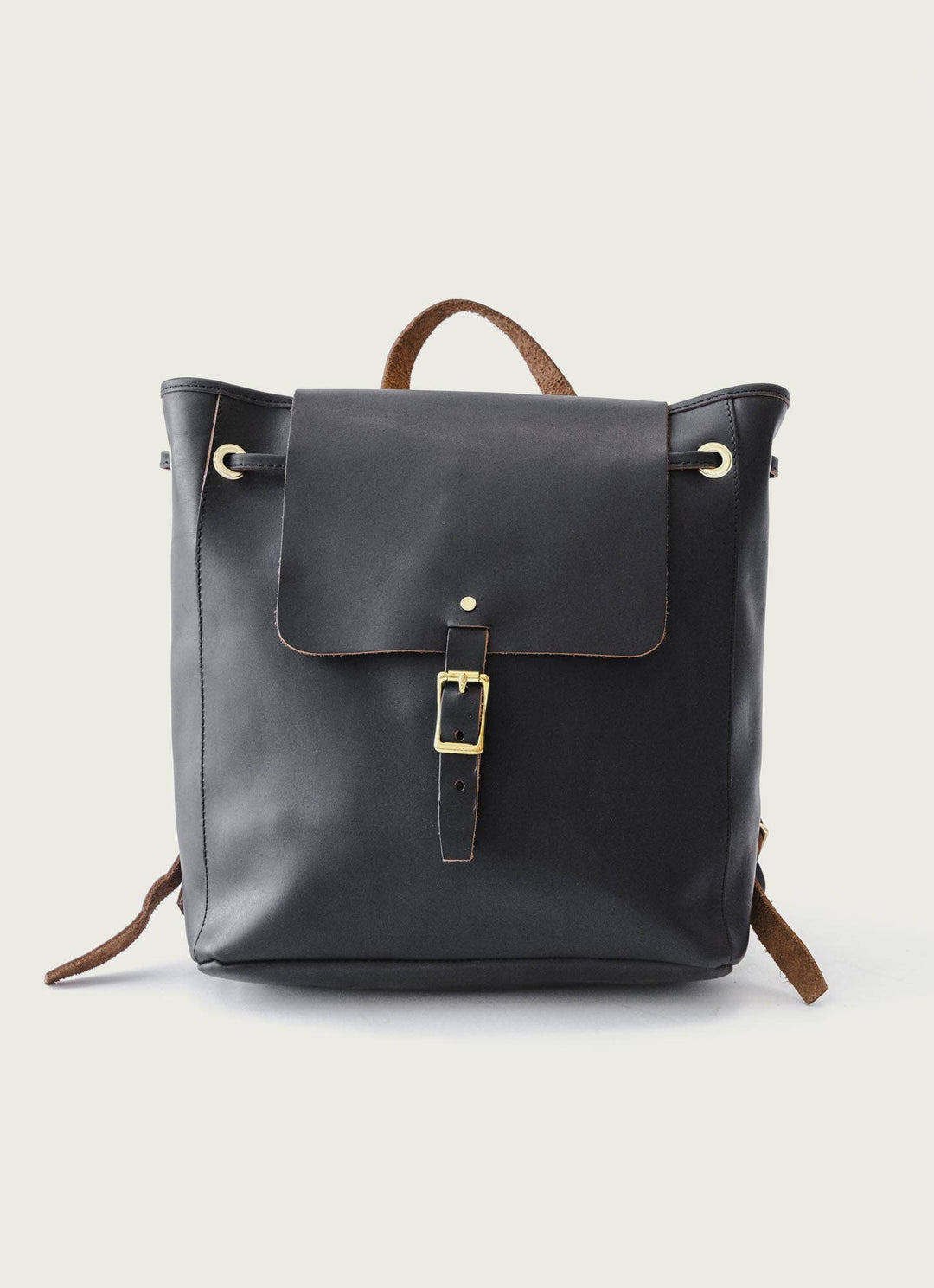 Leather Drawstring Backpack: Black