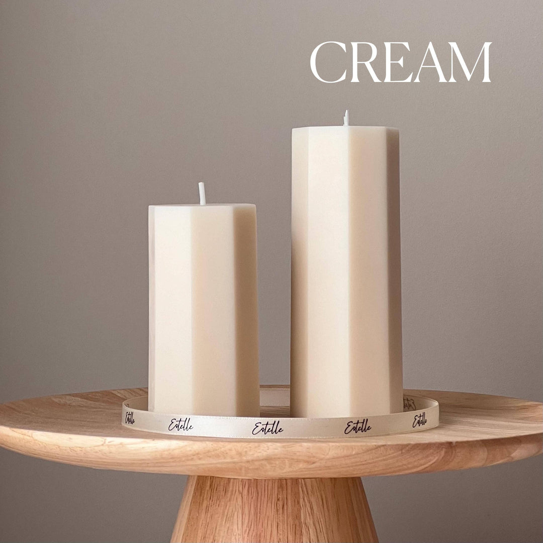 Classic Hexagon Pillar Candle Set: Cream / Set of 2