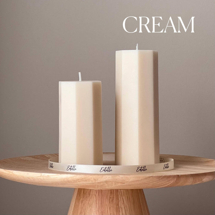 Classic Hexagon Pillar Candle Set: Cream / Set of 2