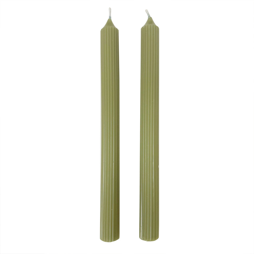 Green Ridged Taper Candles (Set of 2)