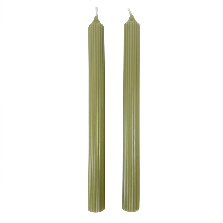 Green Ridged Taper Candles (Set of 2)