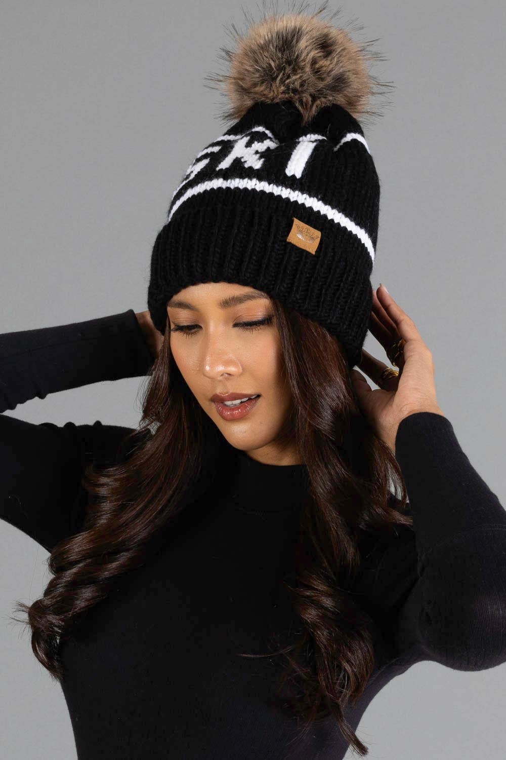 Black & White Ski Pom Hat