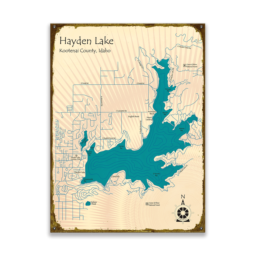 Hayden Lake, Idaho - Wood & Metal Wall Art: Wood / 28" x 38"