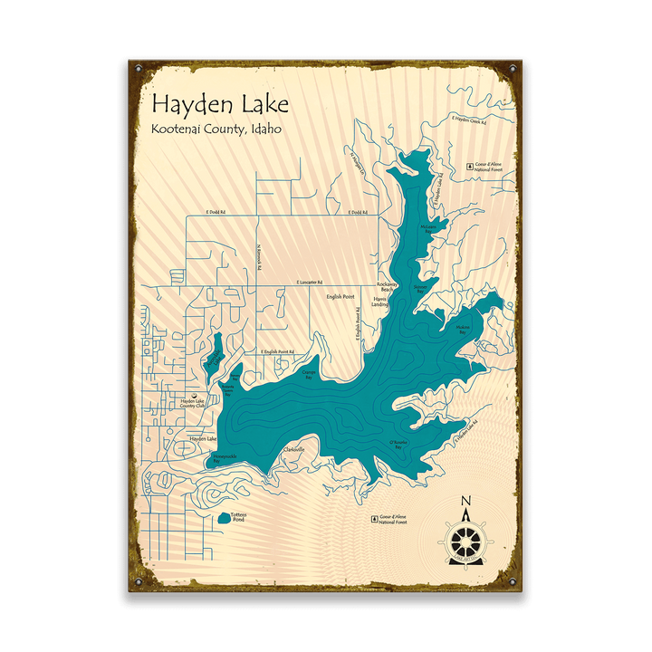 Hayden Lake, Idaho - Wood & Metal Wall Art: Wood / 28" x 38"