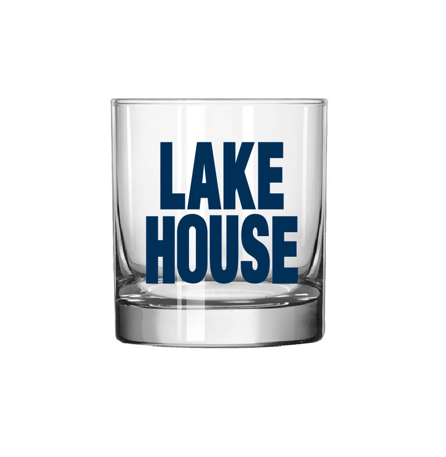 Lake House Rocks Glass, Screen printed old fashioned glass