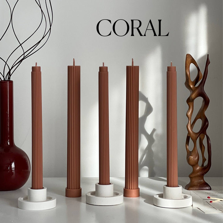 Ribbed Taper Candle: Cream / Thin