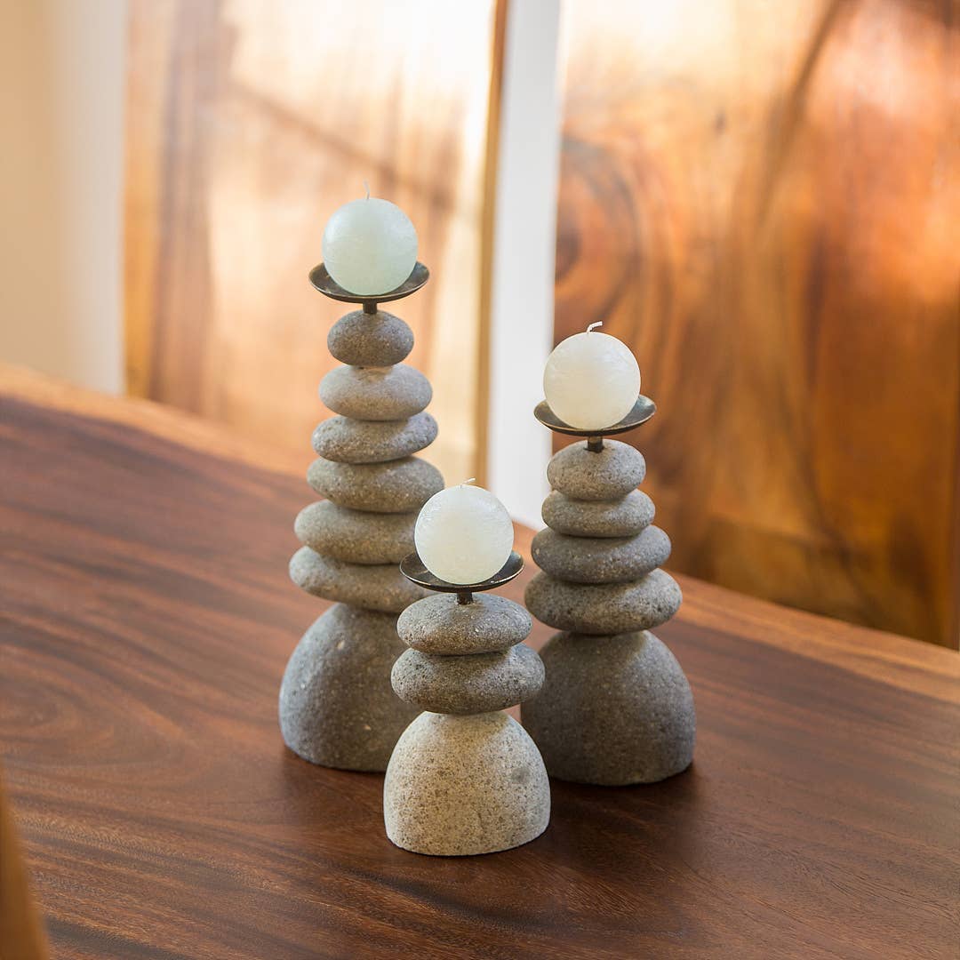 Rock Cairn Candle Holder: Septuple 13"H