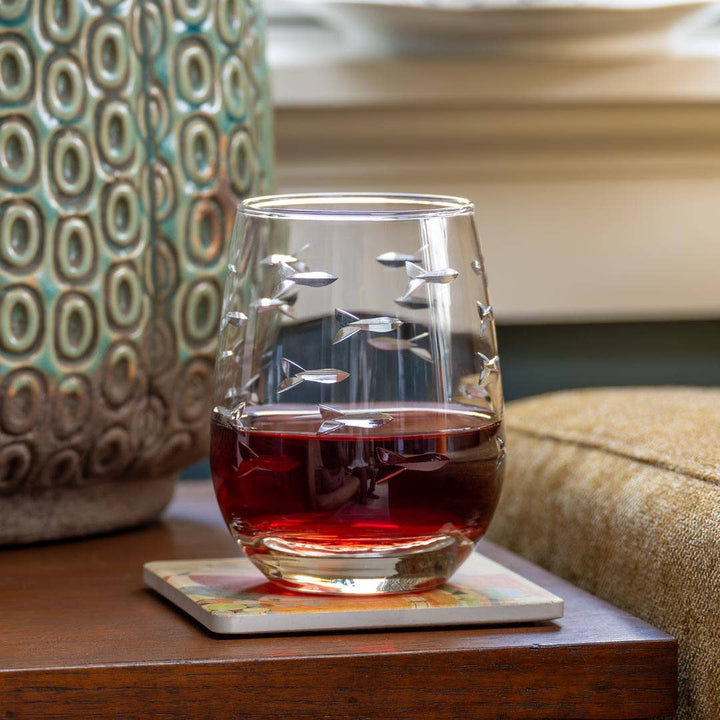 School of Fish 15oz Clear Stemless Wine Tumbler Glass