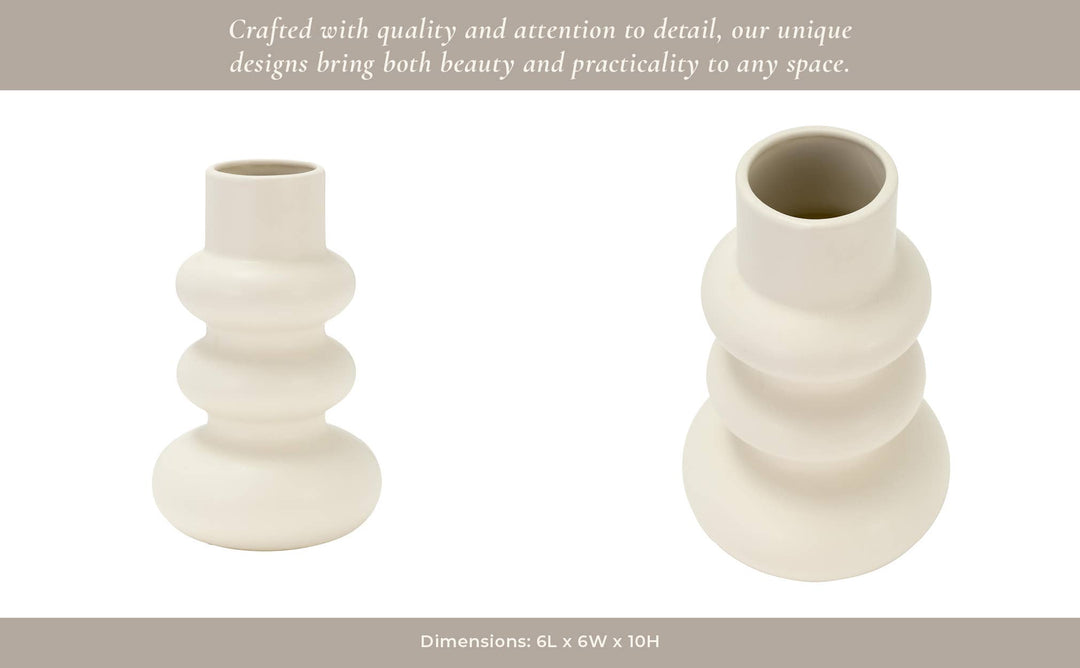 Decorative Vase - Ivory Ceramic Stacked Spheres, 10 in.
