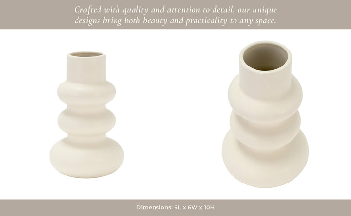 Decorative Vase - Ivory Ceramic Stacked Spheres, 10 in.