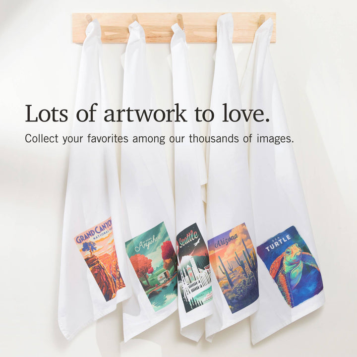 Organic Tea Towel - Idaho, Colorful Skis: Organic Tea Towel