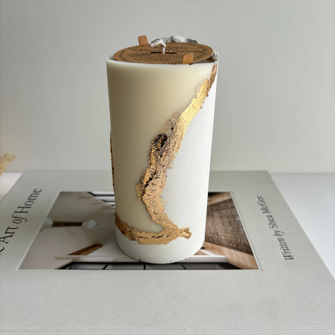 Concrete Pillar Candles | Candle: Black & Sahara Sunset / Morroccan Cashmere