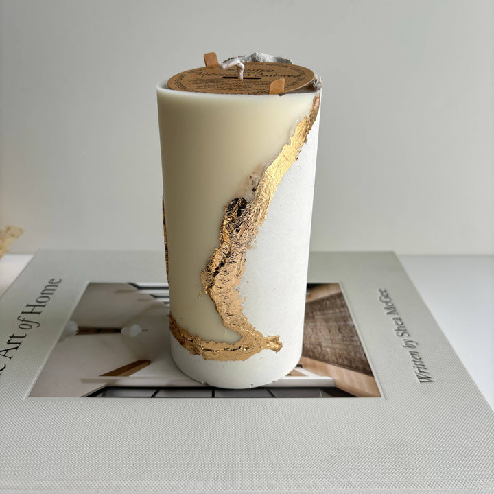 Concrete Pillar Candles | Candle: Black & Sahara Sunset / Morroccan Cashmere
