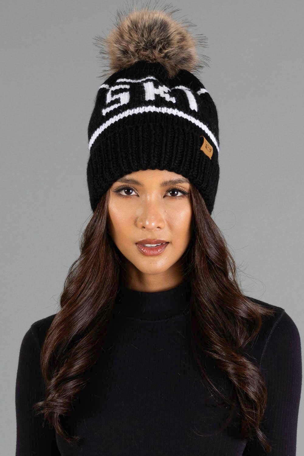 Black & White Ski Pom Hat
