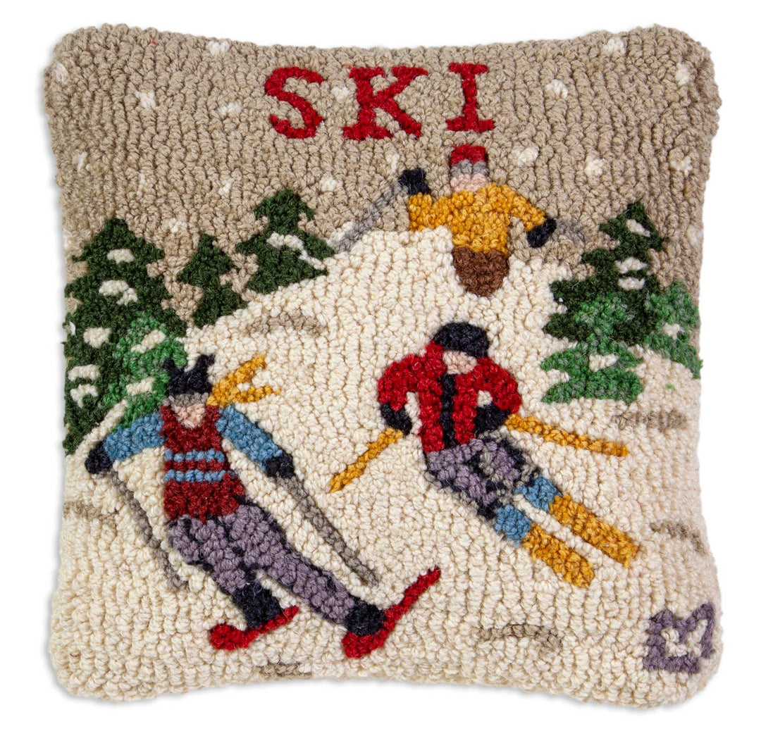 Ski 14"x14" Hooked Wool Pillow
