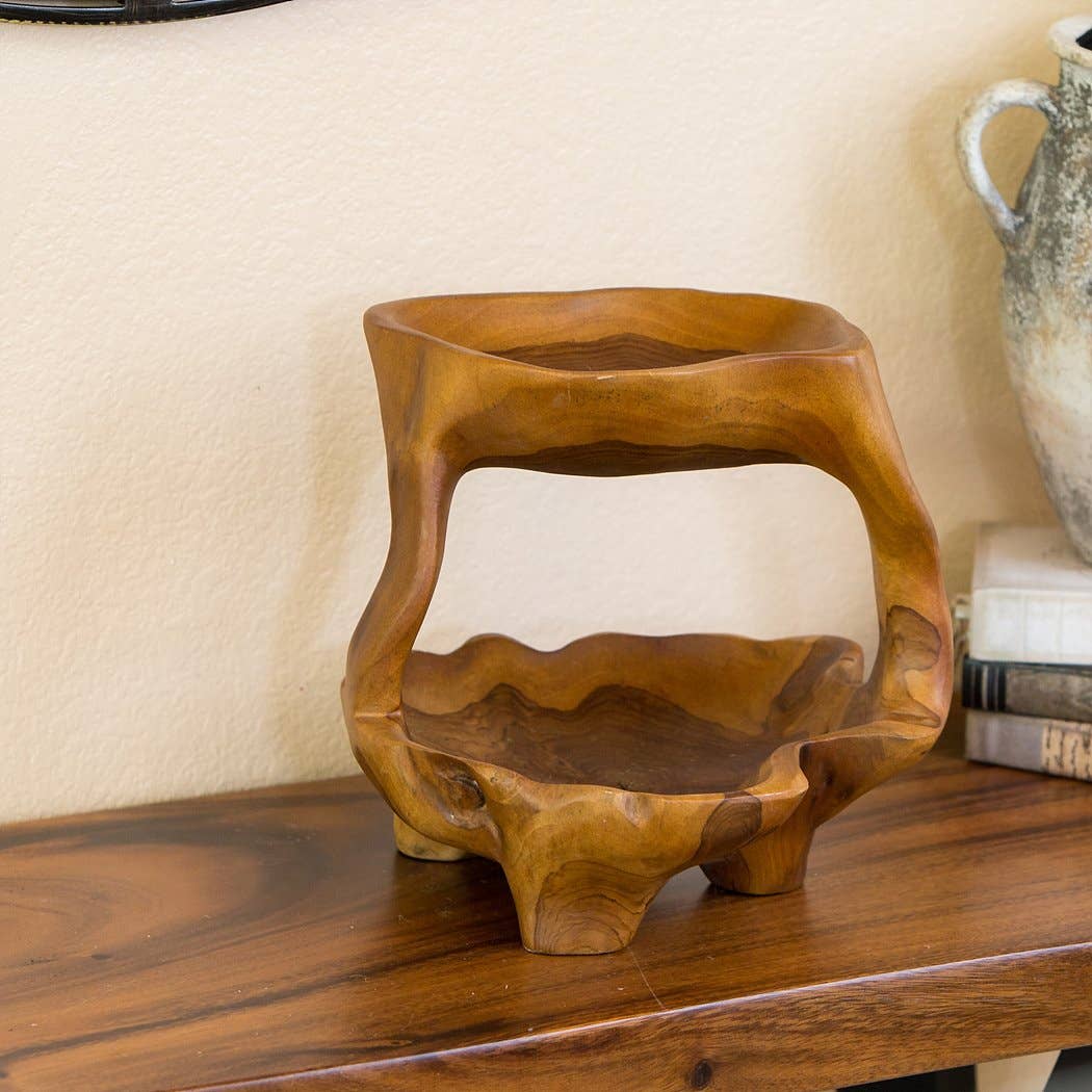 2 Tier Teak Root Tray