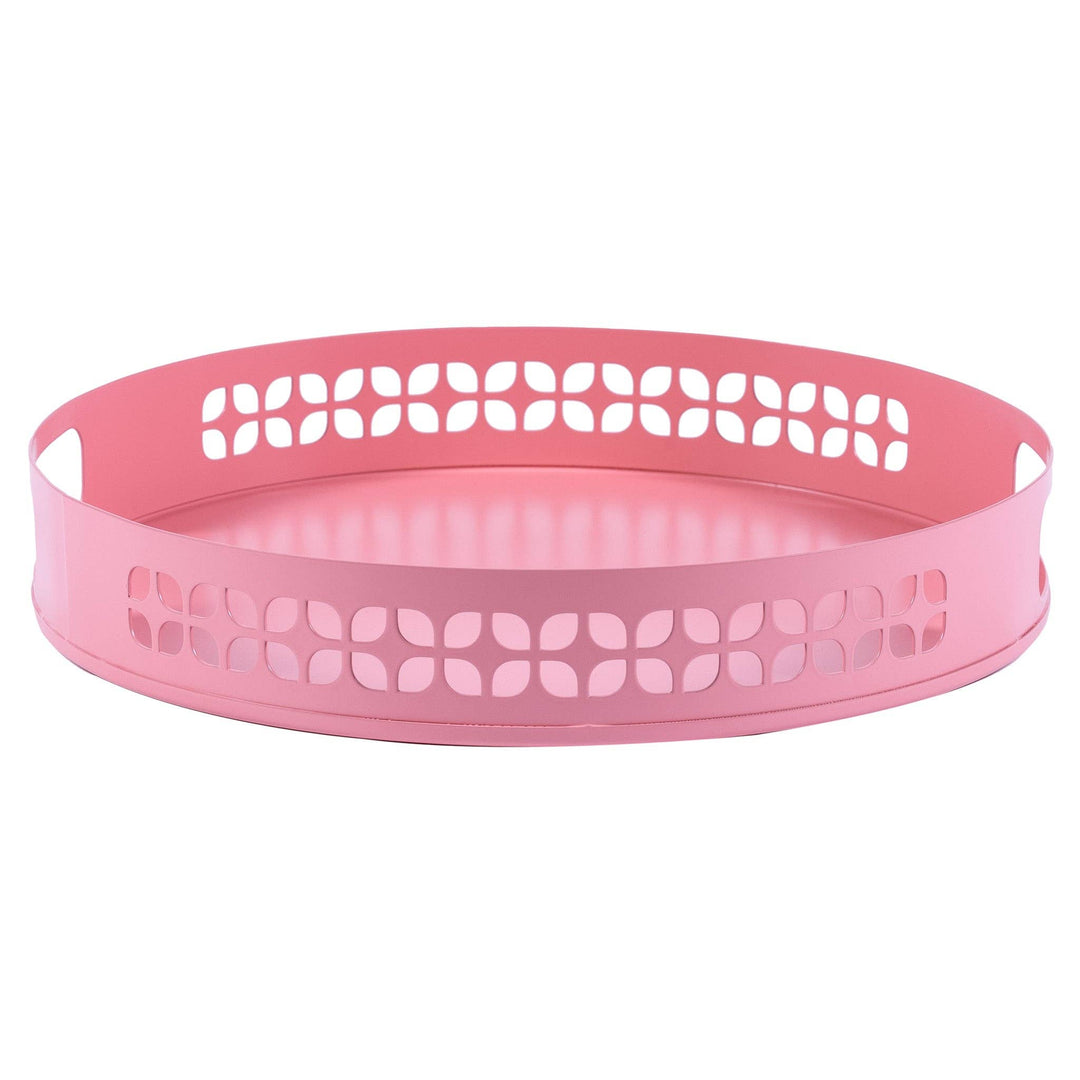 Breeze Block Metal Serving Tray 13" Round-Pink