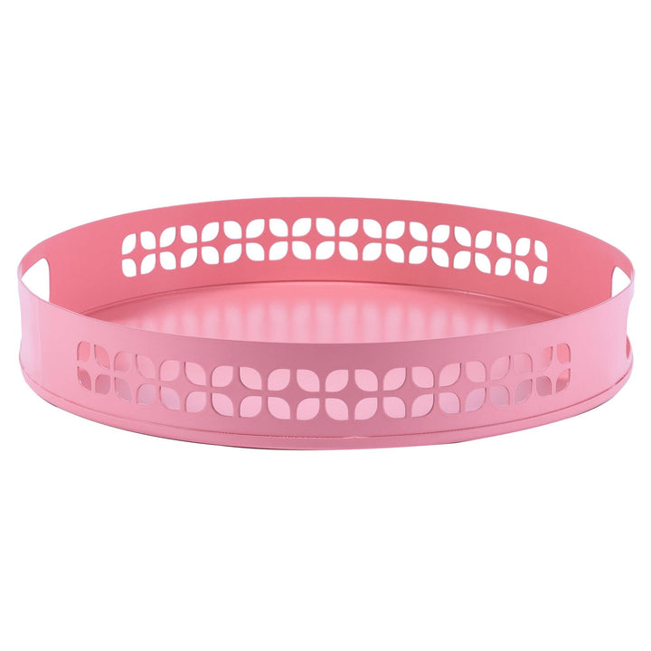 Breeze Block Metal Serving Tray 13" Round-Pink