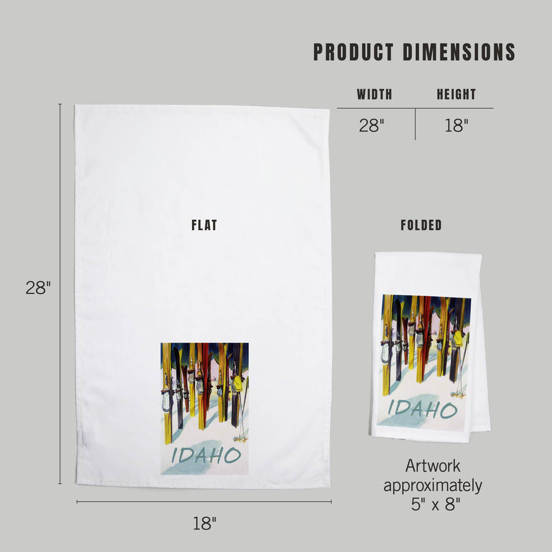 Organic Tea Towel - Idaho, Colorful Skis: Organic Tea Towel