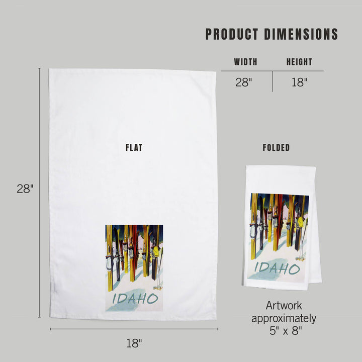 Organic Tea Towel - Idaho, Colorful Skis: Organic Tea Towel