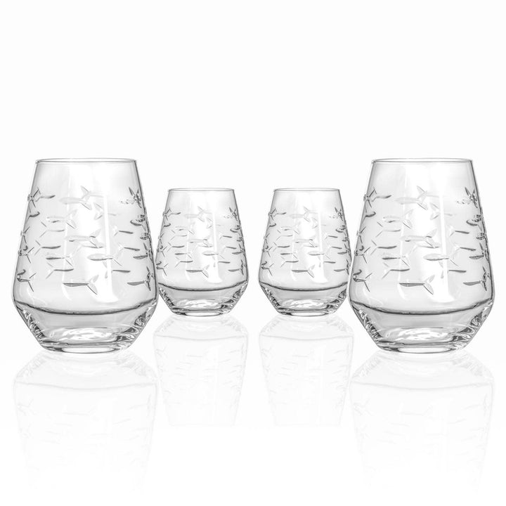 School of Fish Stemless Wine Glass 18oz: Case of 12