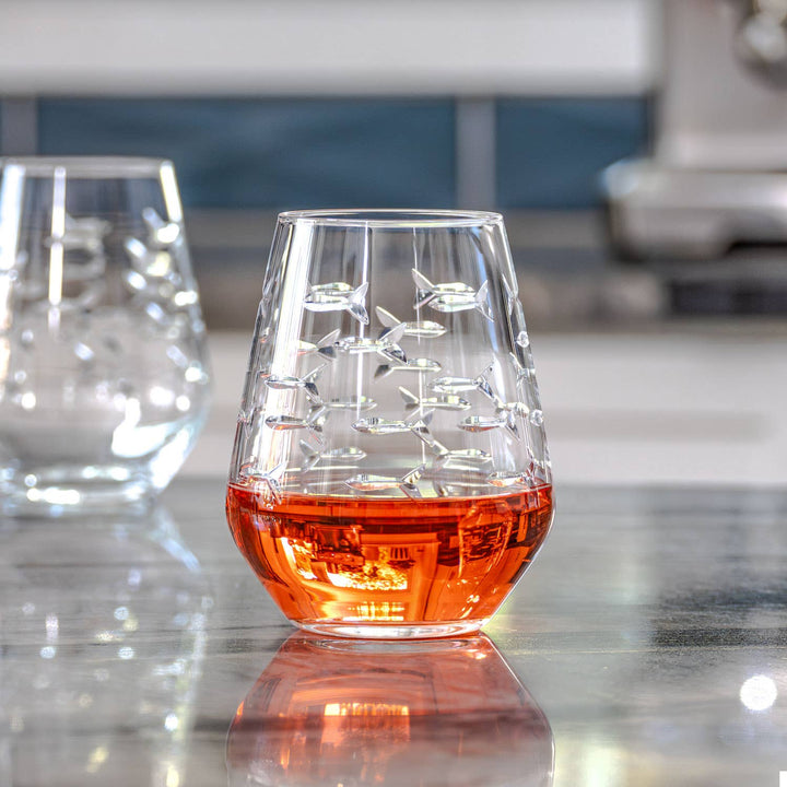 School of Fish Stemless Wine Glass 18oz: Case of 12