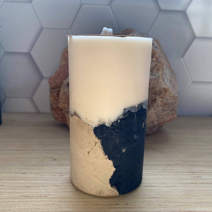 Concrete Pillar Candles | Candle: Black & Sahara Sunset / Morroccan Cashmere