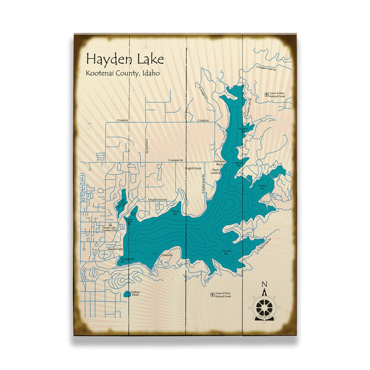 Hayden Lake, Idaho - Wood & Metal Wall Art: Wood / 28" x 38"