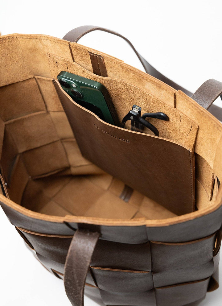 Woven Leather Tote: Tan