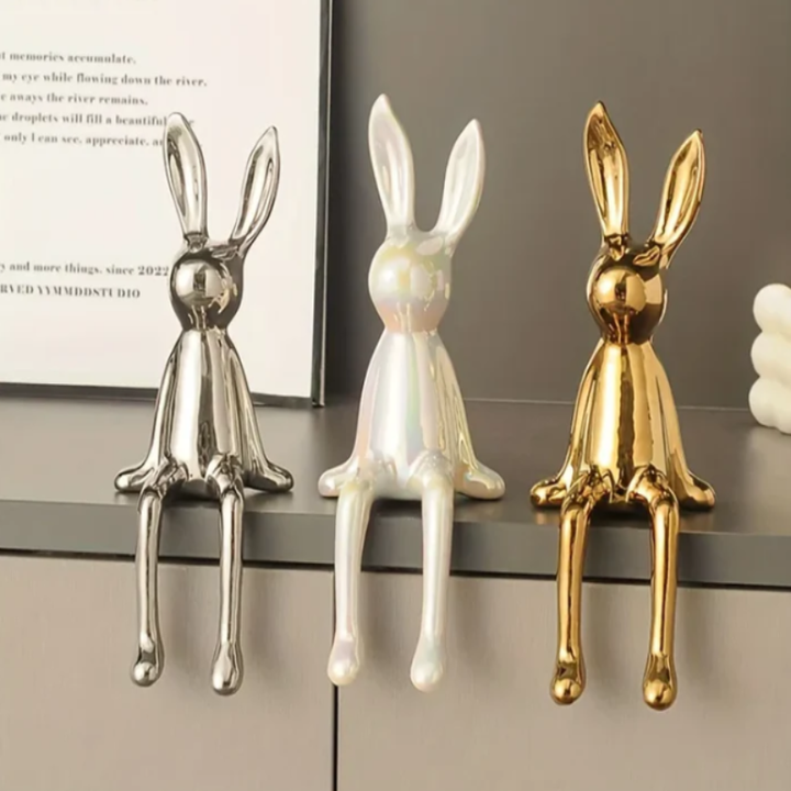 Long-Eared Sitting Rabbits: White