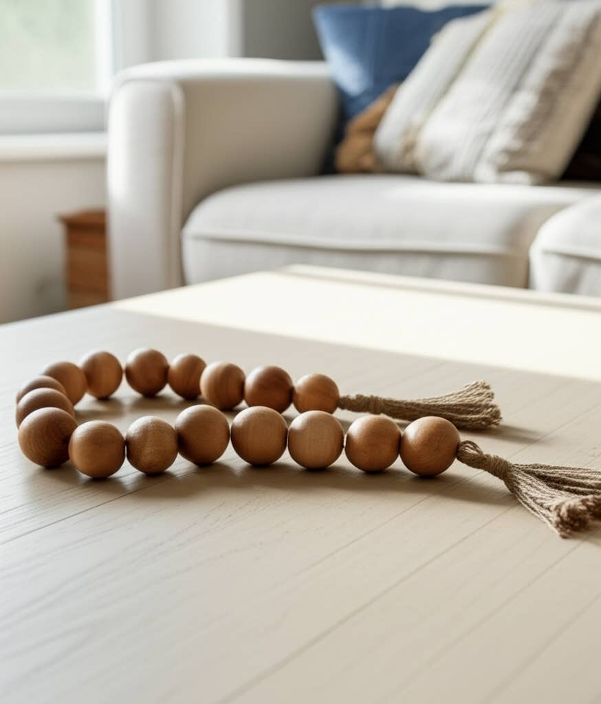 Mango Wood Jute Tassel Beaded Garland - Brown, 32 in.