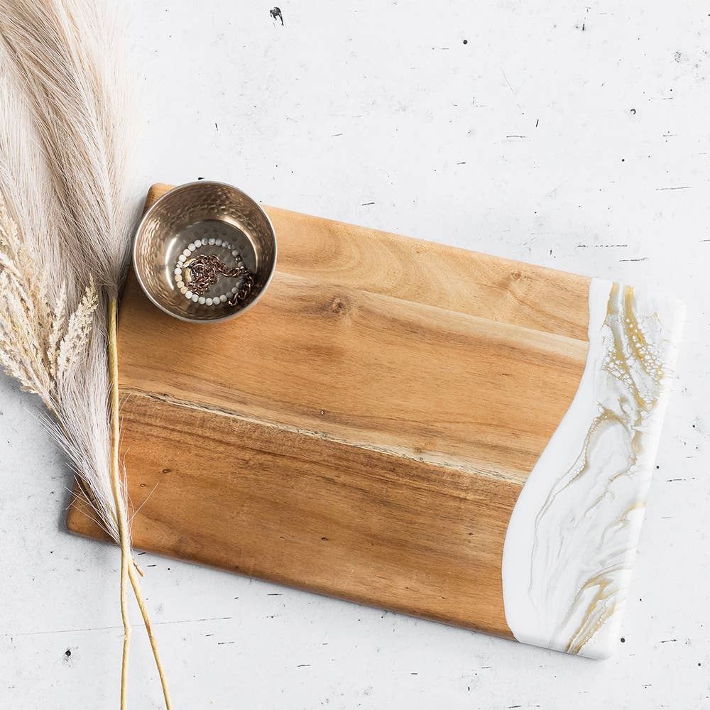 Resin Cheese Board / Charcuterie Board - Breadboard 12"x18": Gold Quartz