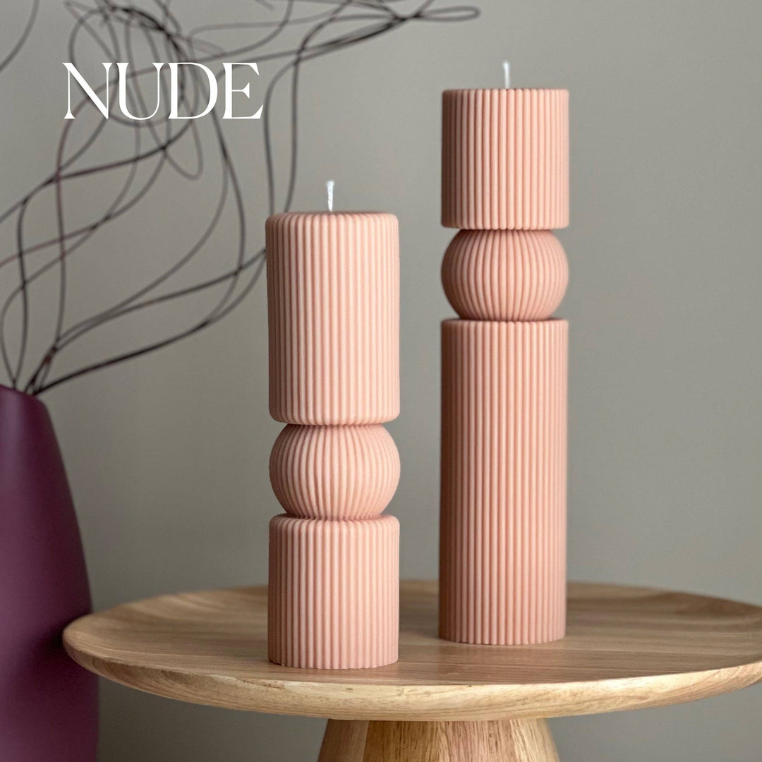 Roman Ribbed Tall Pillar Candle Set: Cream / Unscented / Big