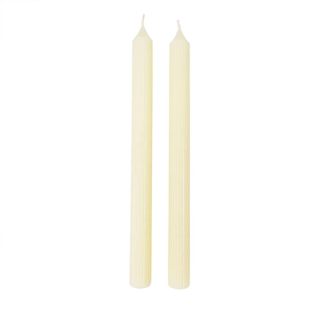 Ivory Ridged Taper Candles (Set of 2)