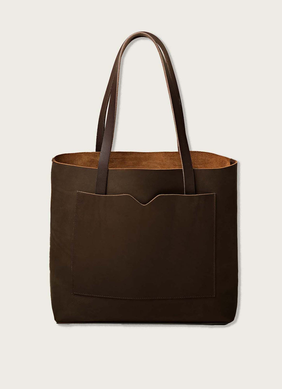 Leather raw edge wide tote bag: Olive