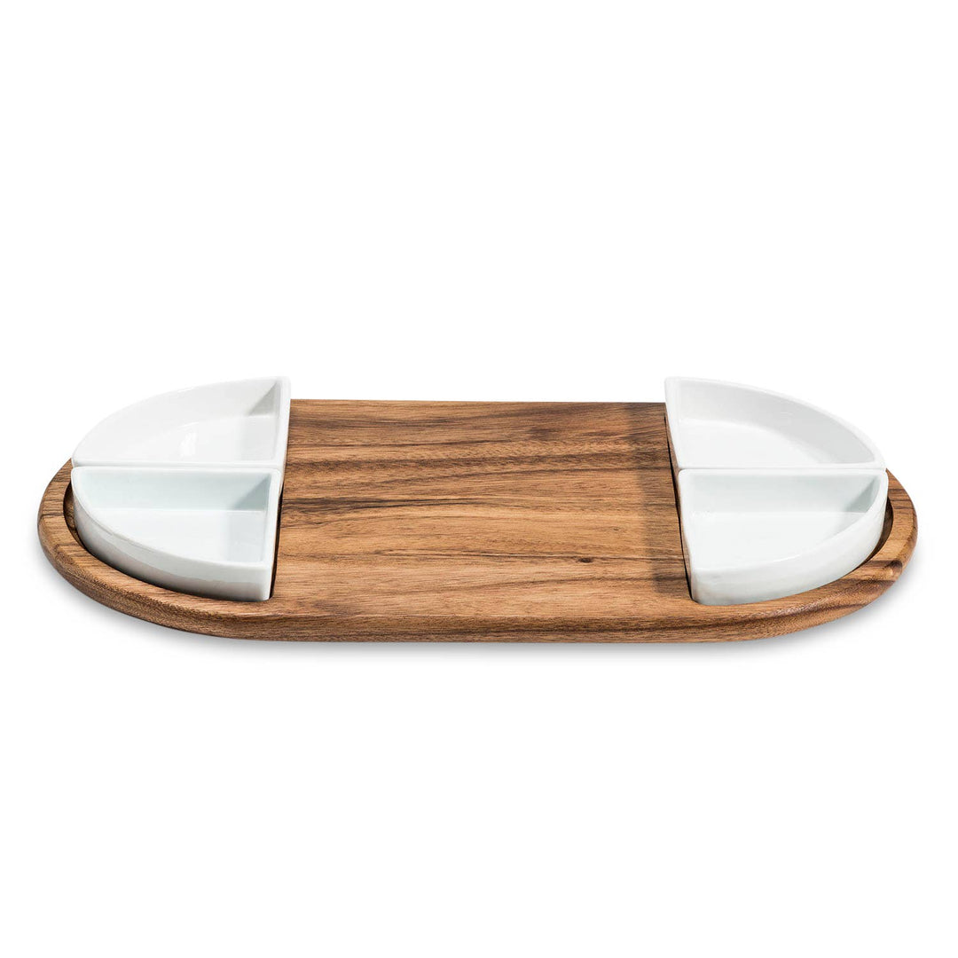 Charcuterie/ Serving Tray w/ 4 White Ceramic Dishes