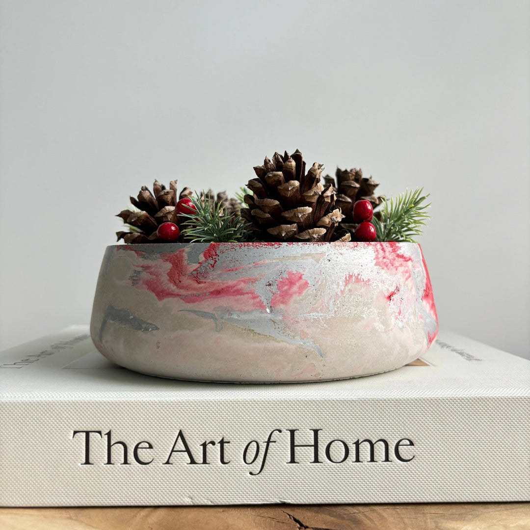 Daza - Decorative Concrete Bowl | Centerpiece Bowl : Off-White Gold & Silver