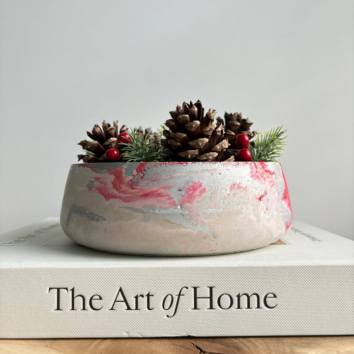 Daza - Decorative Concrete Bowl | Centerpiece Bowl : Off-White Gold & Silver