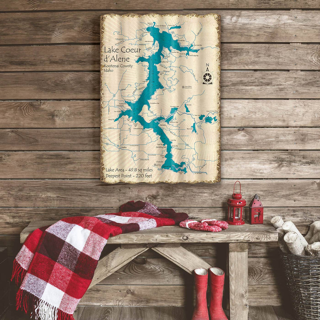 Lake Coeur d'Alene, Idaho - Corrugated Metal Wall Art: Corrugated Aluminum / 22.25" x 31.5"