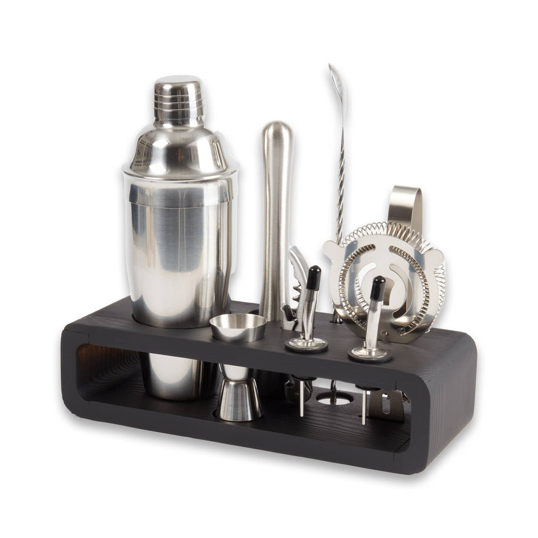 Mahattan Nine Piece Bar Set with Black Wood Base