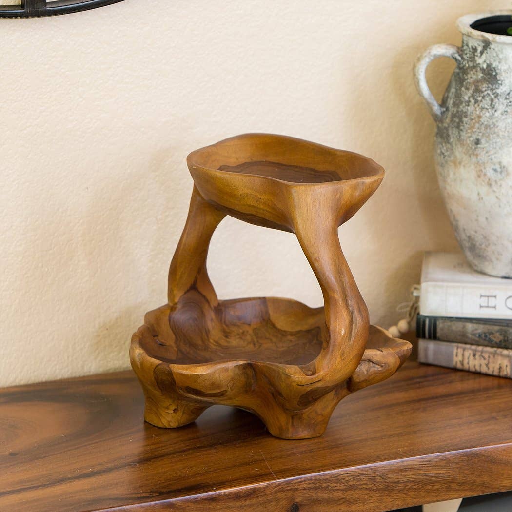 2 Tier Teak Root Tray
