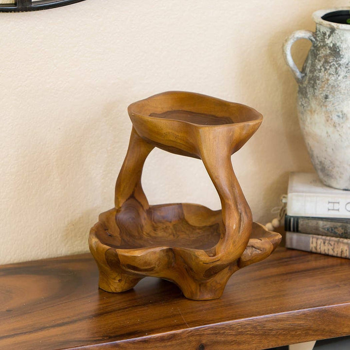2 Tier Teak Root Tray