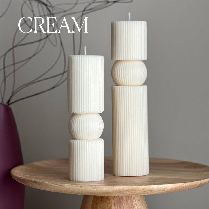 Roman Ribbed Tall Pillar Candle Set: Cream / Unscented / Big