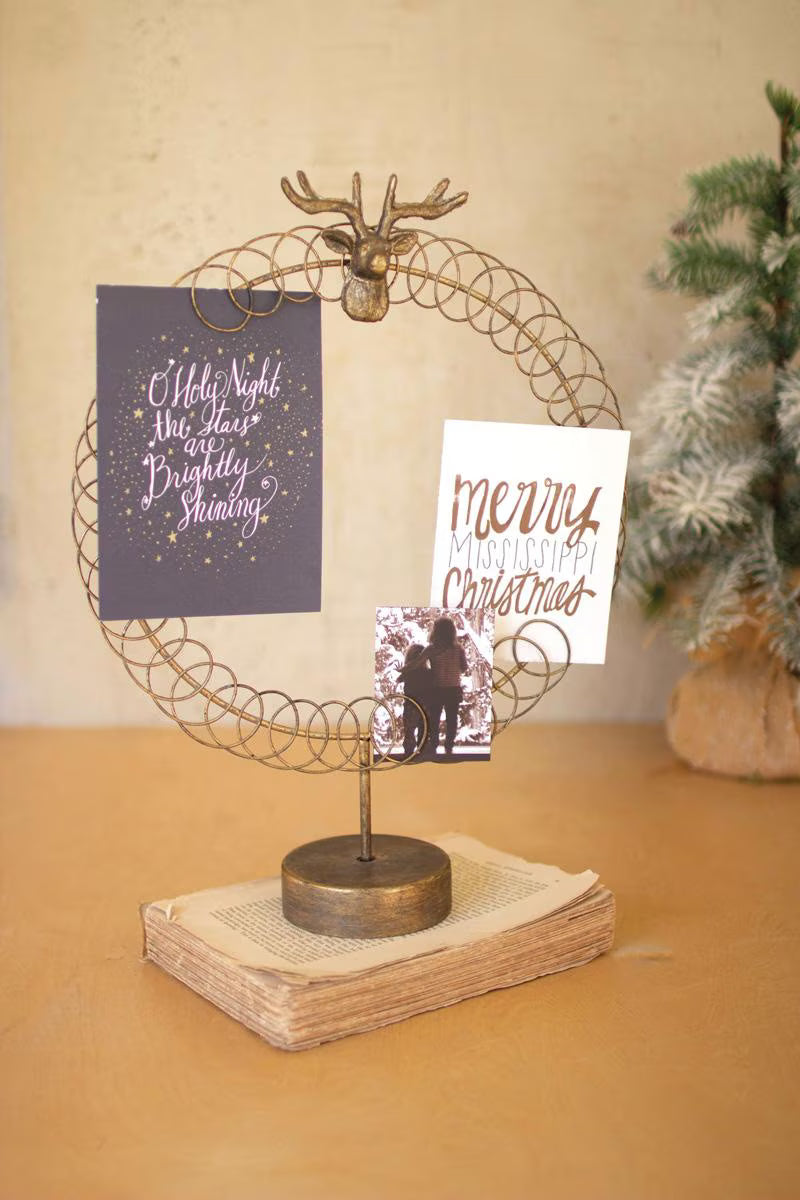 Round Wire Christmas Card Holder on a Stand