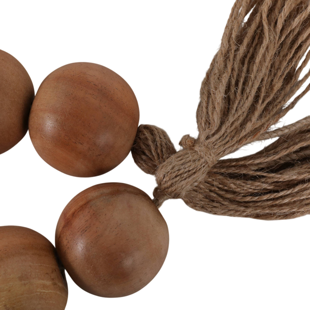 Mango Wood Jute Tassel Beaded Garland - Brown, 32 in.